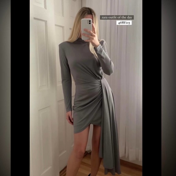 ZARA DRAPED ASYMMETRIC KNIT DRESS - Picture 4 of 15